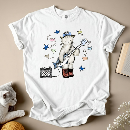Funny Cat Playing Guitar Unisex T-Shirt