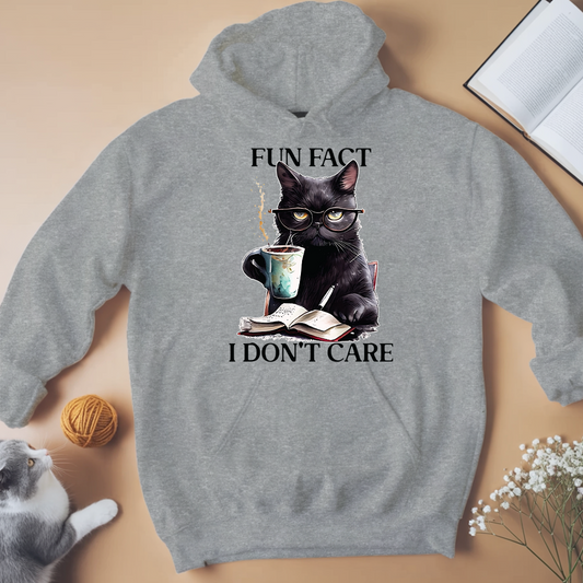 Fun Fact I Don’t Care Black Cat Reading Unisex Hoodie - Meowiprints