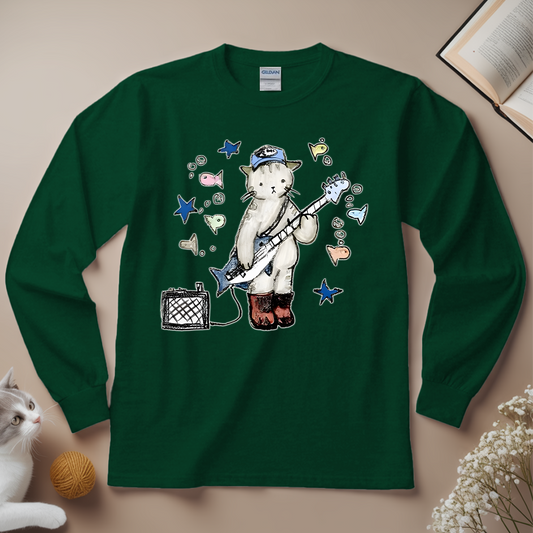 Funny Cat Playing Guitar Unisex Long Sleeves - Meowiprints