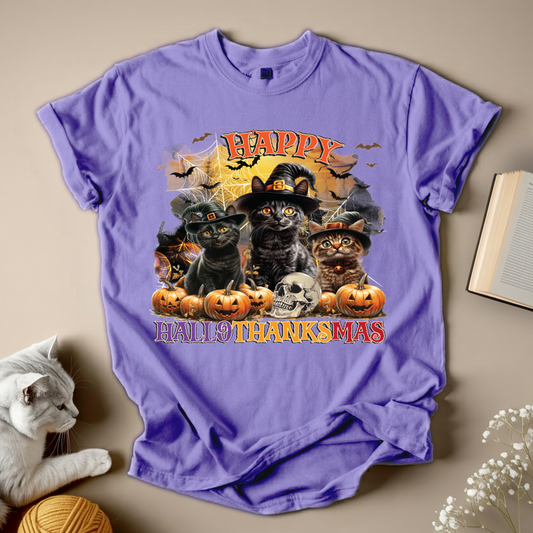 Happy Hallothanksmas Cat T-Shirt Unisex Tee
